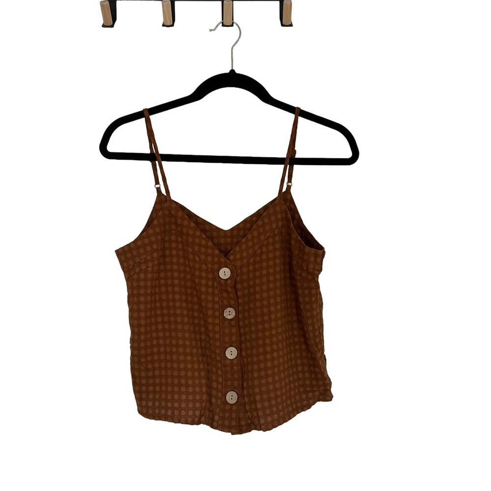Brown cropped tank boho neutral buttons - Picture 2 of 4